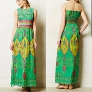 Hemant and Nandita silk maxi dress green yellow pink Women's 6